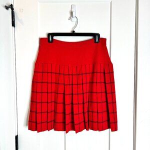 ST. JOHN Collection Red Plaid Fully Peated Mini Skirt Pull On Festive Party Sz 8